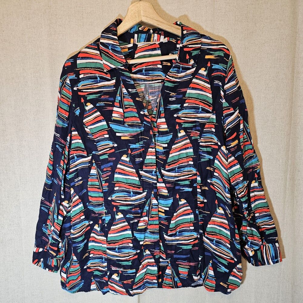Soft Surroundings Sail Away Tunic Top Womens Size L Petite LP Sailboat Coastal